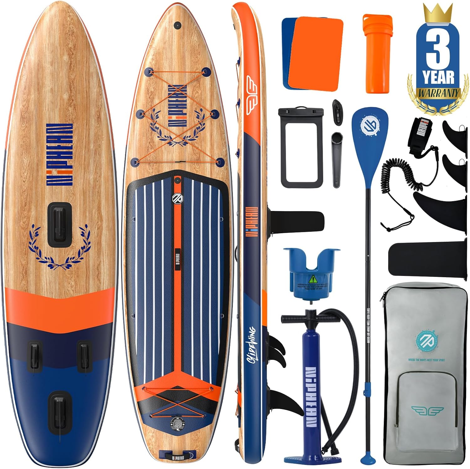 Niphean (Extra Large) Inflatable Paddle Board, SUP for 2+1 People/Family 500lbs Capacity Stand Up Paddle Board with SUP Accessories, StabilTrac Fin Non-Slip Paddleboard for Adults(Beginner Friendly)