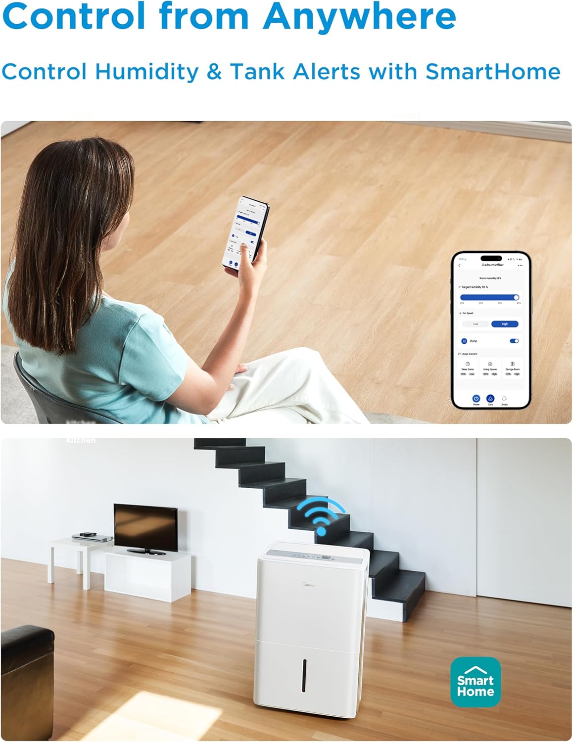 Midea 4,500 Sq. Ft.Dehumidifier for Basement, With Reusable Air Filter 50 Pint - Ideal For Basements, Large & Medium Sized Rooms, And Bathrooms (White) - Image 3