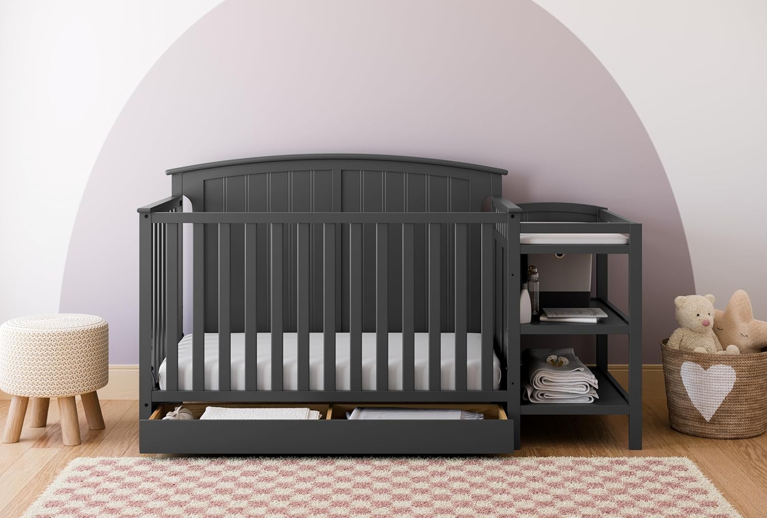 Storkcraft Steveston 5-in-1 Convertible Crib and Changer with Drawer (Gray) – GREENGUARD Gold Certified, Crib and Changing Table Combo with Drawer, Converts to Toddler Bed, Daybed and Full-Size Bed - Image 2