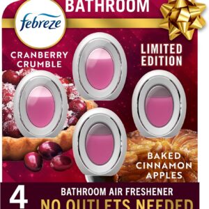 Febreze Bathroom Air Freshener, Odor-Fighting, Plug In Alternative, Air Fresheners for Home and Bathroom and Kitchen, Closet Air Fresheners, Baked Cinnamon Apples & Cranberry Crumble Scent, 4 Count