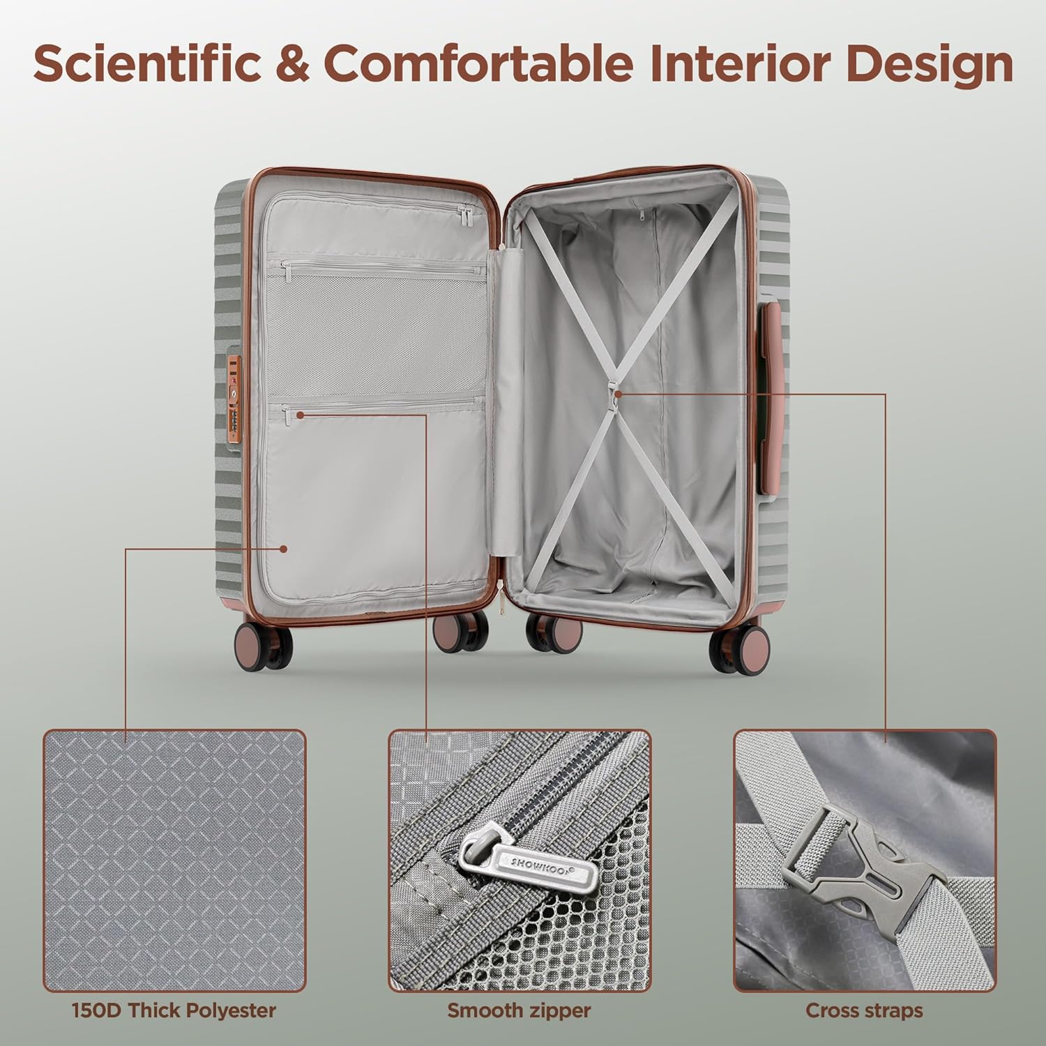 SHOWKOO Luggage Sets 3 Piece Hardside Expandable Suitcase with Double Spinner Wheels Tsa Lock Green (20in/24in/28in) - Image 8