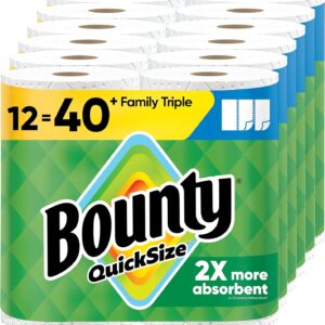 Bounty Quick-Size Paper Towels, White, 12 Family Triple Rolls = 40 Regular Rolls