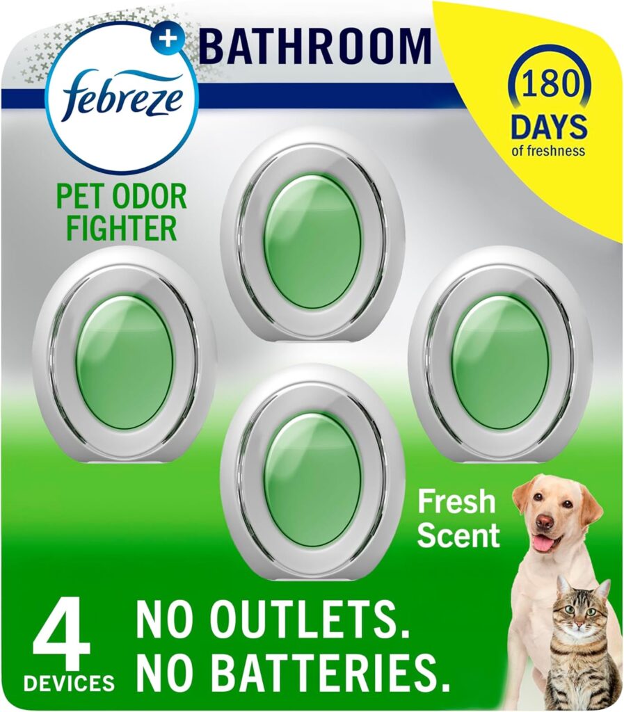 Febreze Bathroom Air Freshener, Odor-Fighting, Plug In Alternative, Air Fresheners for Home and Bathroom and Kitchen, Closet Air Fresheners, Heavy Duty Pet Scent, 4 Count