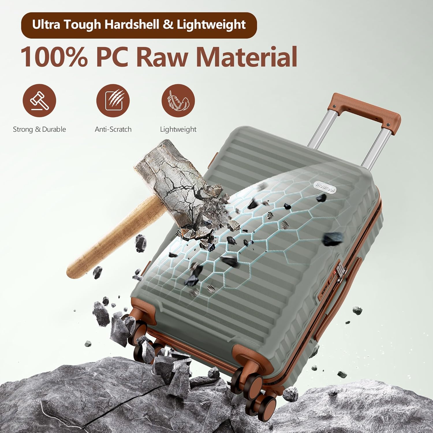 SHOWKOO Luggage Sets 3 Piece Hardside Expandable Suitcase with Double Spinner Wheels Tsa Lock Green (20in/24in/28in) - Image 3