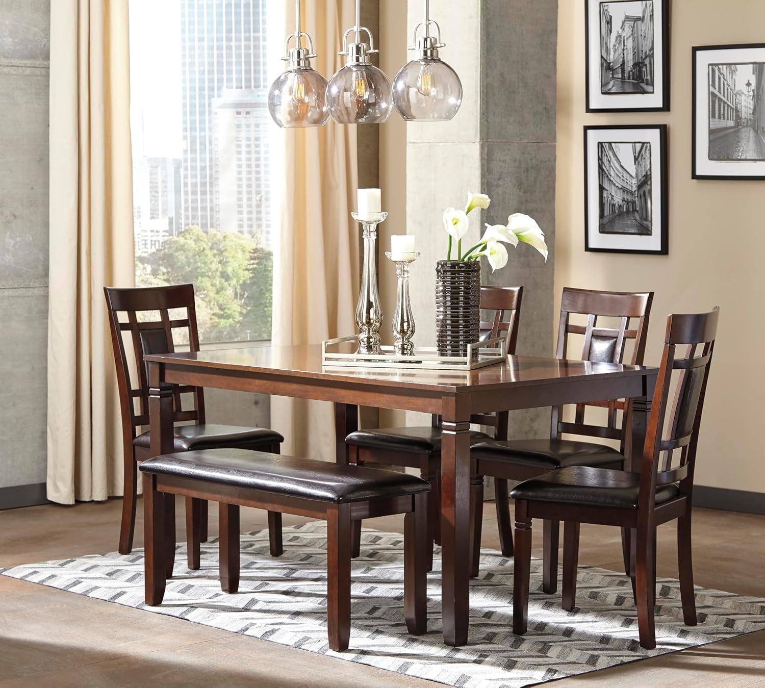 Signature Design by Ashley Bennox Dining Room Table and Chairs with Bench (Set of 6), Brown - Image 9