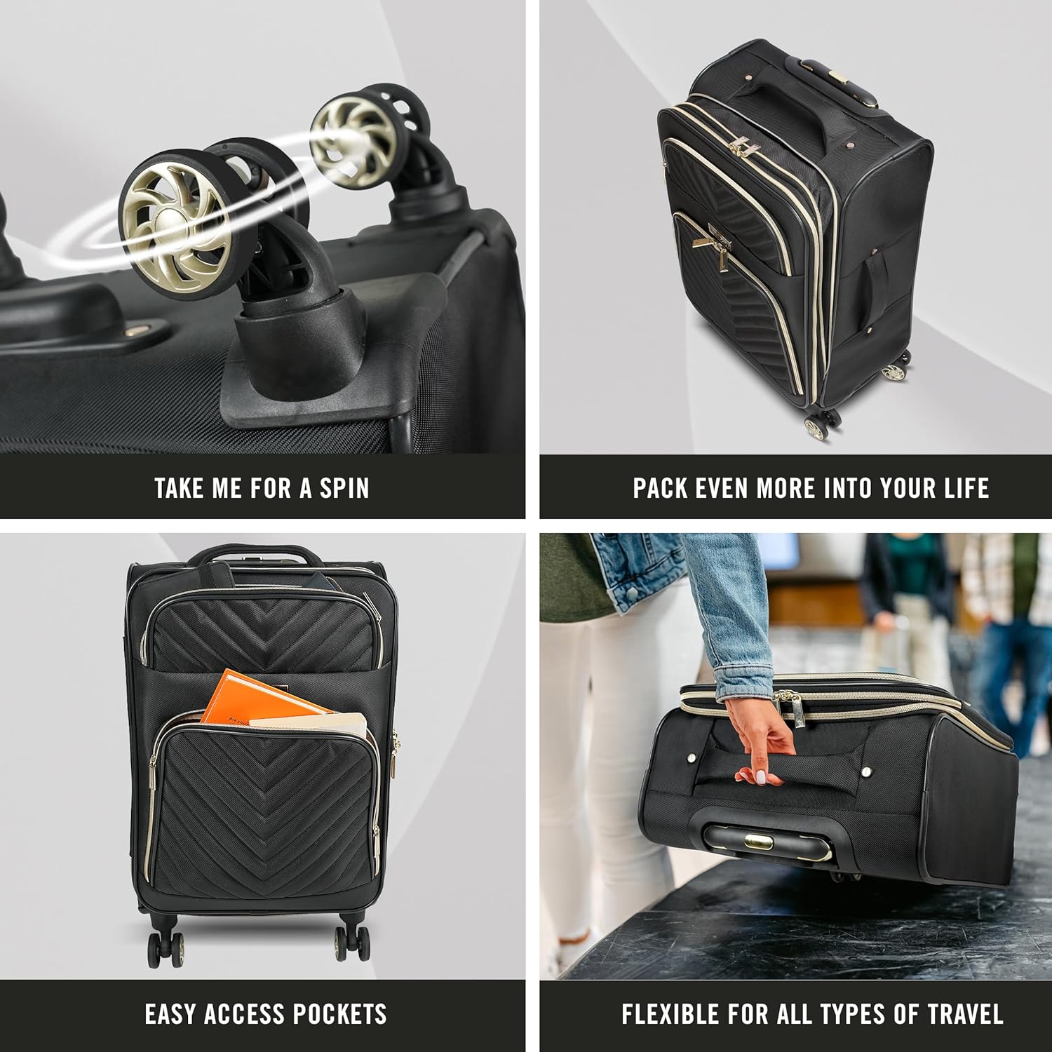 Kenneth Cole REACTION Chelsea Chevron Quilted Luggage, Black, 3-Piece Set (20"/24"/28") - Image 5