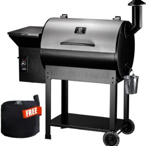 Z GRILLS Wood Pellet Smoker Grill, 8 in 1 BBQ Grill with Auto Temperature Control, 697 sq in Cooking Area for Backyard, Patio and Outdoor Cooking, 7002E, Sliver