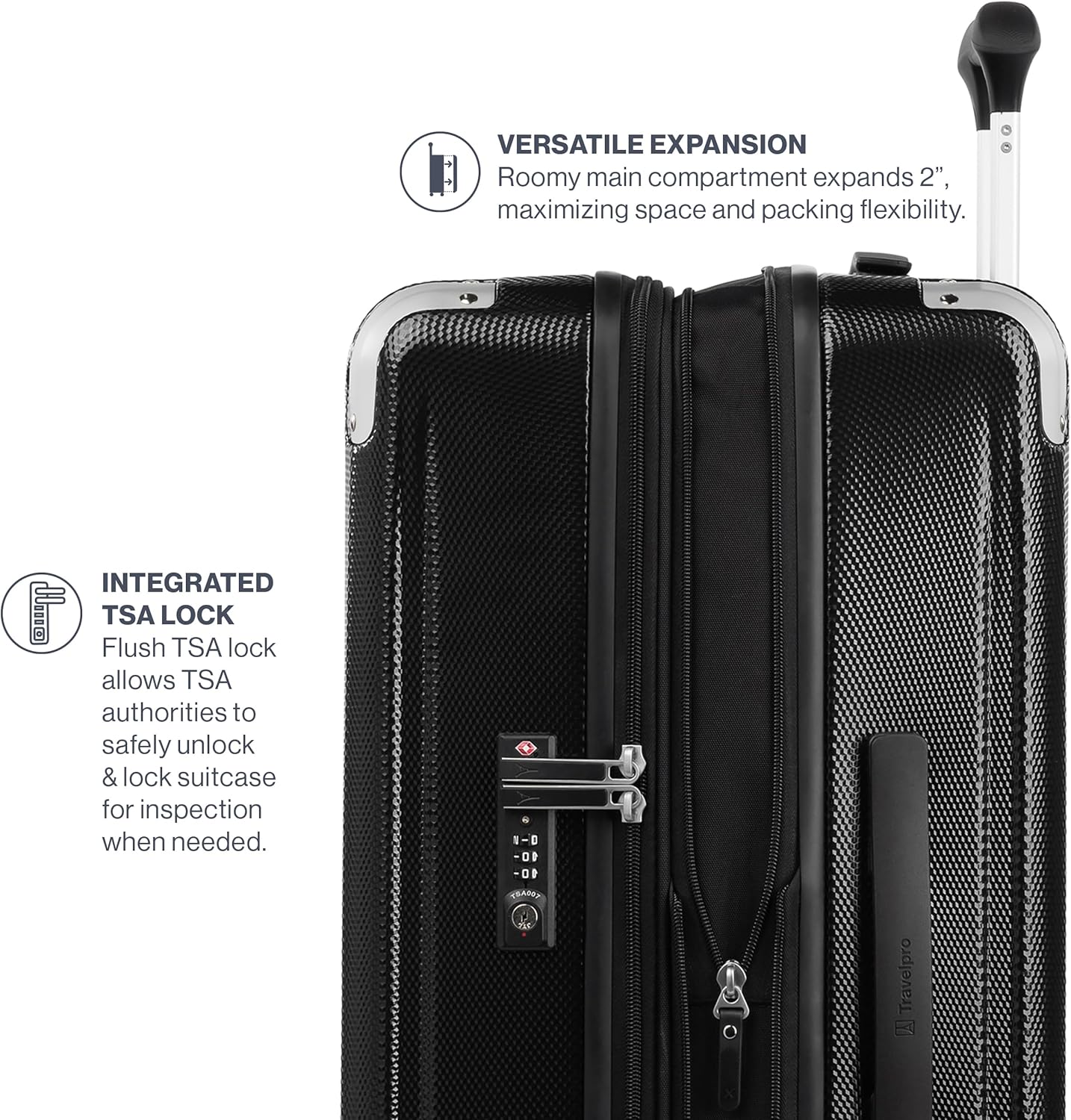 Travelpro Pathways 3 Hardside Expandable Luggage, 8 Spinner Wheels, Lightweight Hard Shell Suitcase, 3 Piece Set (21/25/28), Black Knight - Image 4