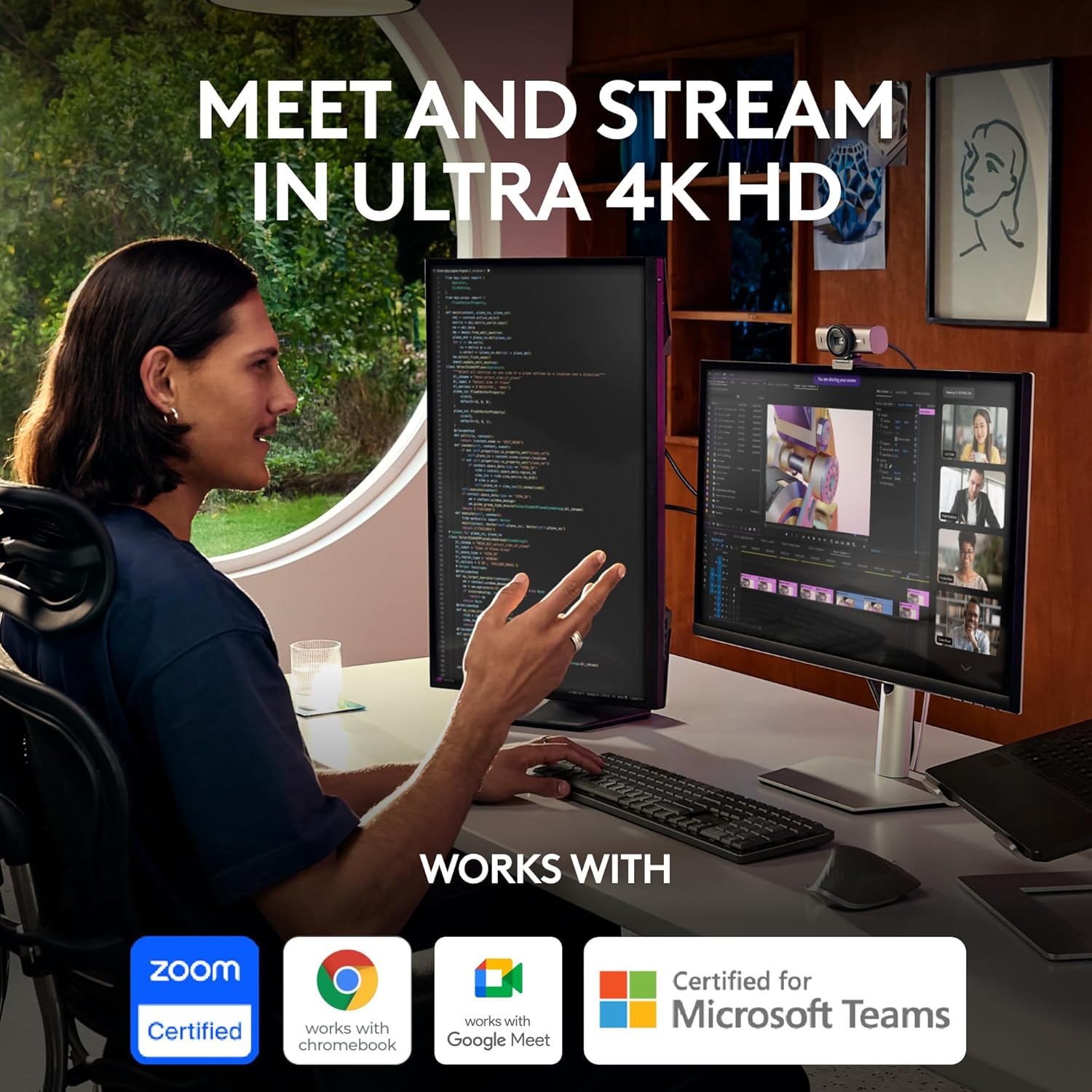 Logitech MX Brio Ultra HD 4K Collaboration, Streaming Webcam, 1080p at 60 FPS, Show Mode, Works with Microsoft Teams, Zoom, Google Meet, Nintendo Switch 2 new GameChat mode - Graphite - Image 2