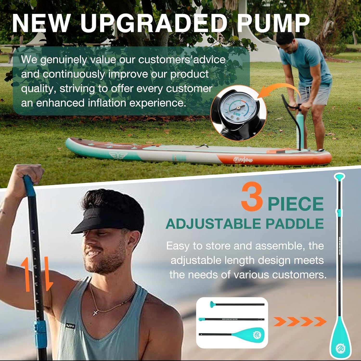 Niphean (Extra Large) Inflatable Paddle Board, SUP for 2+1 People/Family 500lbs Capacity Stand Up Paddle Board with SUP Accessories, StabilTrac Fin Non-Slip Paddleboard for Adults(Beginner Friendly) - Image 7