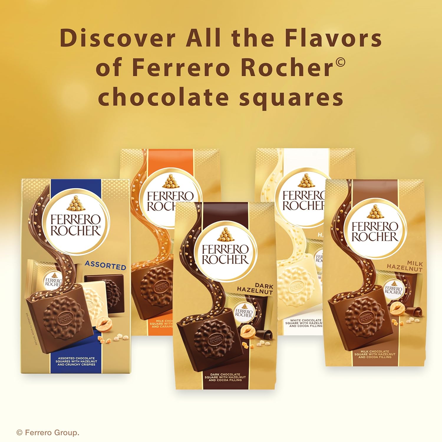 Ferrero Rocher Premium Milk chocolate squares, Hazelnut & Caramel Filling, Individually Wrapped for Sharing, 3.7 oz - Image 7