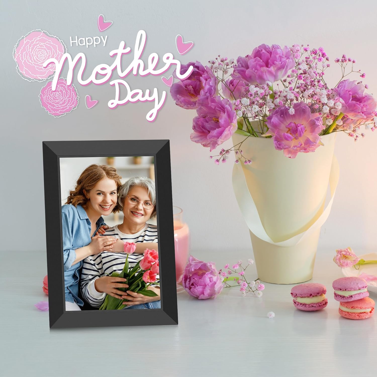 BIGASUO Digital Picture Frame, 10.1" Frameo Digital Frame WiFi with 32GB Memory, 1280x800 IPS Touch Screen, Send Photos/Videos from Your Phone Anywhere, Photo Gifts for Parents and Grandparents - Image 9