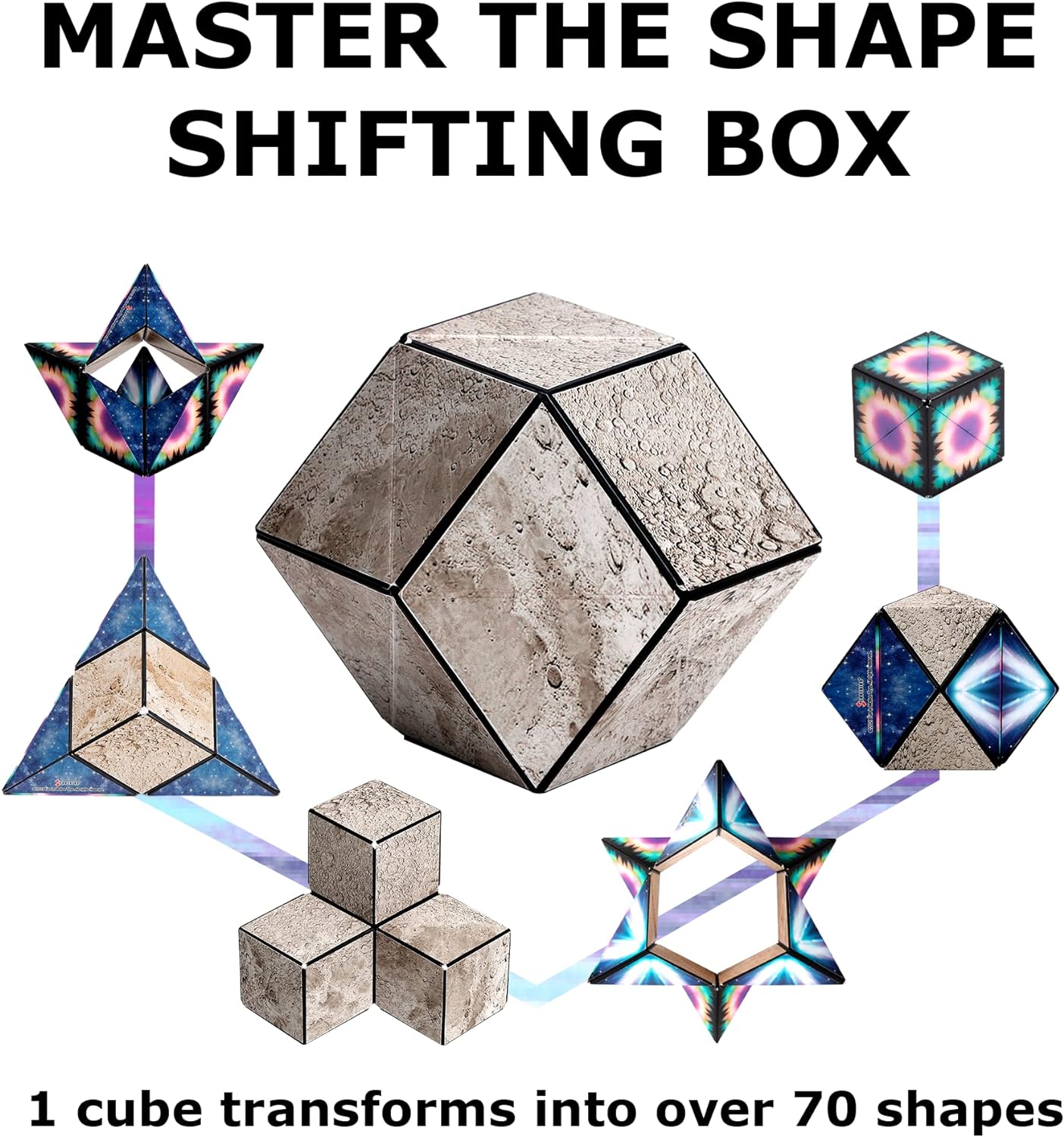 Shashibo Shape Shifting Box - Award-Winning STEM Fidget Toy with Strong Magnets - Fidget Cube Transforms Into 100+ Shapes, Christmas Stocking Stuffers Gift for Kids, Teens, and Adults (Moon) - Image 5