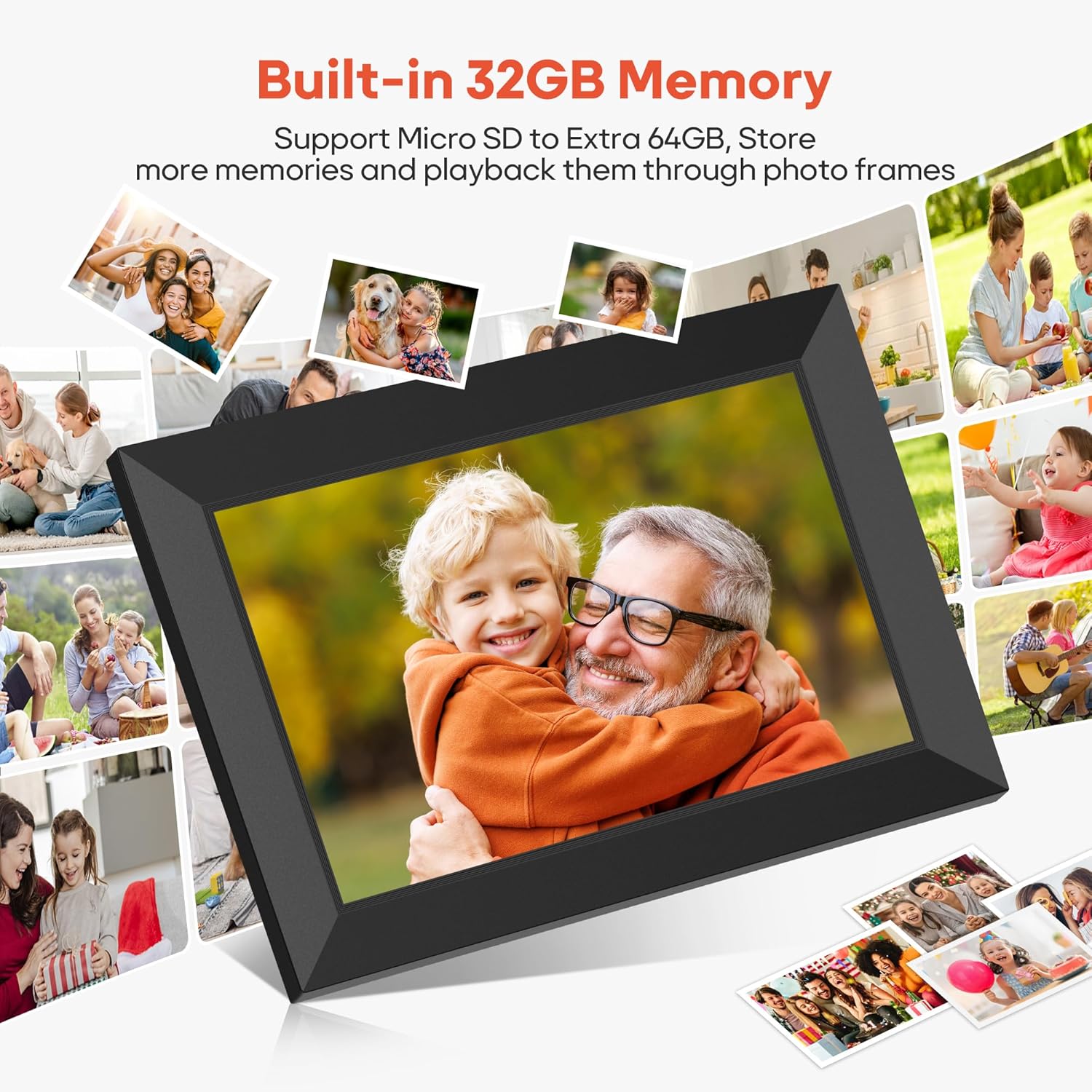 BIGASUO Digital Picture Frame, 10.1" Frameo Digital Frame WiFi with 32GB Memory, 1280x800 IPS Touch Screen, Send Photos/Videos from Your Phone Anywhere, Photo Gifts for Parents and Grandparents - Image 4