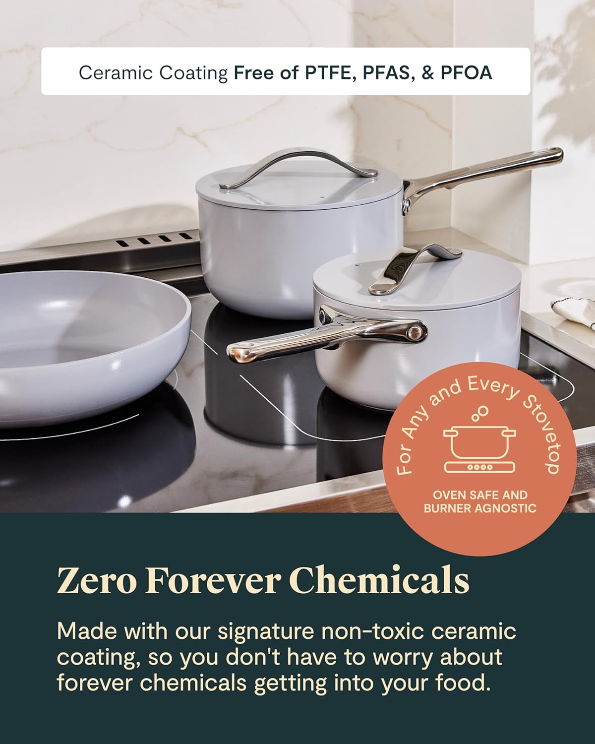 Caraway Non-stick Ceramic Cookware Set (12 Piece) Pots, Pans, Lids and Kitchen Storage - PFAS & PFOA Free - Oven Safe Pan Set & Compatible with All Stovetops - Sage - Image 4