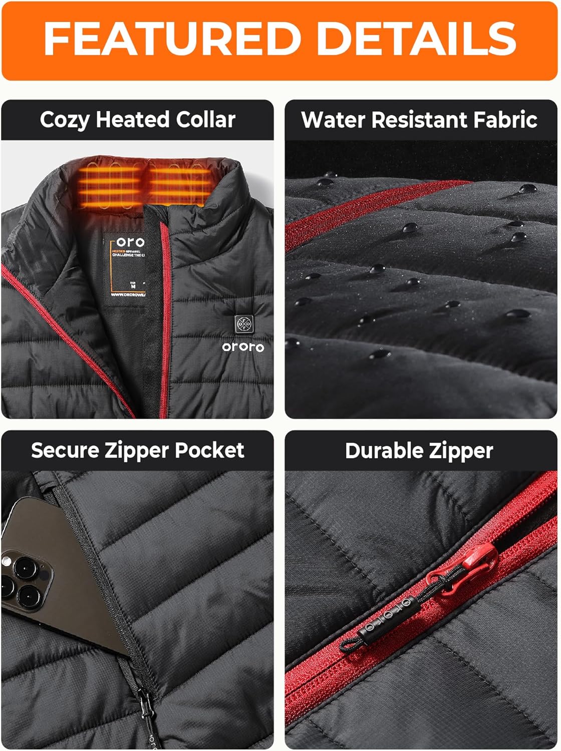 ORORO Women's Lightweight Heated Vest with USB-C Rechargeable Battery, Puffer Classic Heating Vest - Image 4