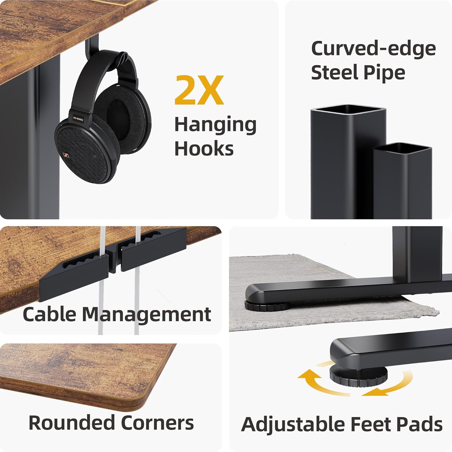 Claiks Electric Standing Desk, Adjustable Height Stand up Desk, 24x48 Inches Sit Stand Home Office Desk with Splice Board, Black Frame/Rustic Brown Top - Image 5