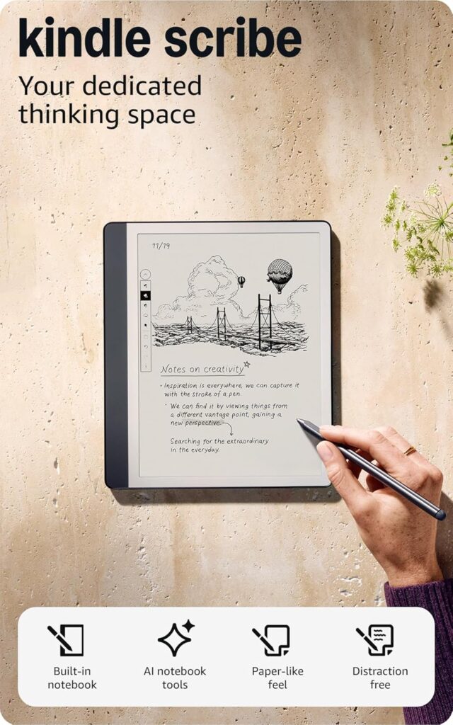 Amazon Kindle Scribe (64GB) - Your notes, documents and books, all in one place. With built-in AI notebook summarization. Includes Premium Pen - Tungsten