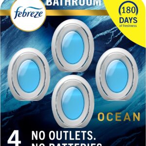 Febreze Bathroom Air Freshener, Odor-Fighting, Plug In Alternative, Air Fresheners for Home and Bathroom and Kitchen, Closet Air Fresheners, Ocean Scent, 4 Count – (Packaging May Vary)
