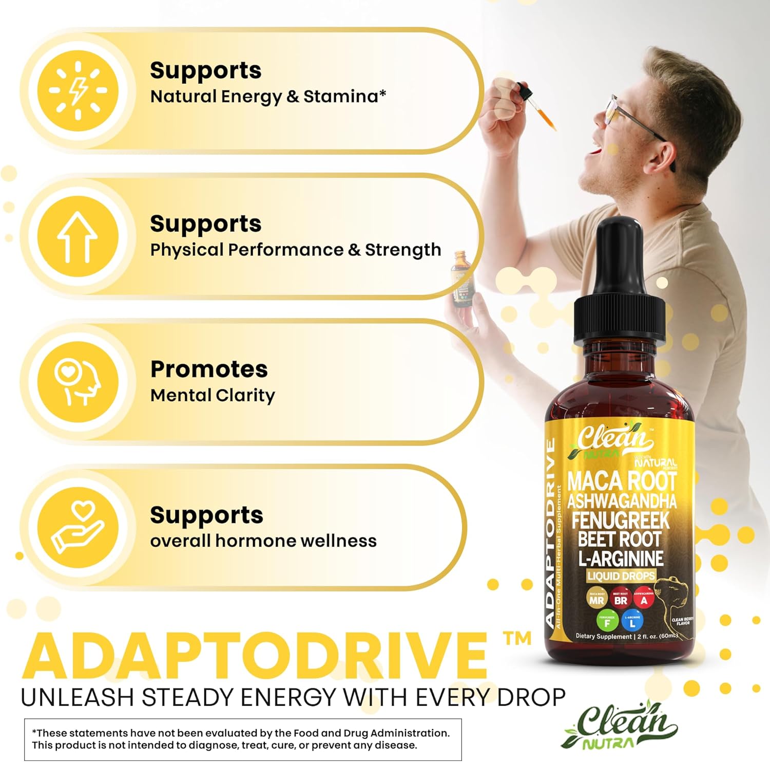 Clean Nutra Organic Maca Root Liquid Drops with Ashwagandha, Fenugreek, Beet Root and L-Arginine Liquid Multivitamin for Women and Men - Adapto Drive - Image 5