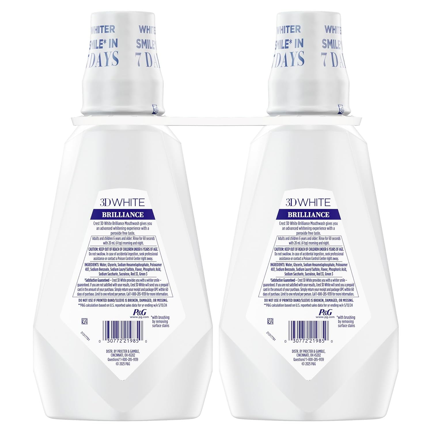 Crest Mouthwash/Mouth Rinse, 3D White Brilliance Whitening, Alcohol Free, Clean Mint, 2x1L (33.8 fl oz) - Image 11