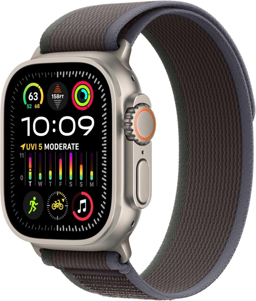 Apple Watch Ultra 2 [GPS + Cellular 49mm] Smartwatch with Rugged Titanium Case & Blue/Black Trail Loop S/M. Fitness Tracker, Precision GPS, Action Button, Extra-Long Battery Life