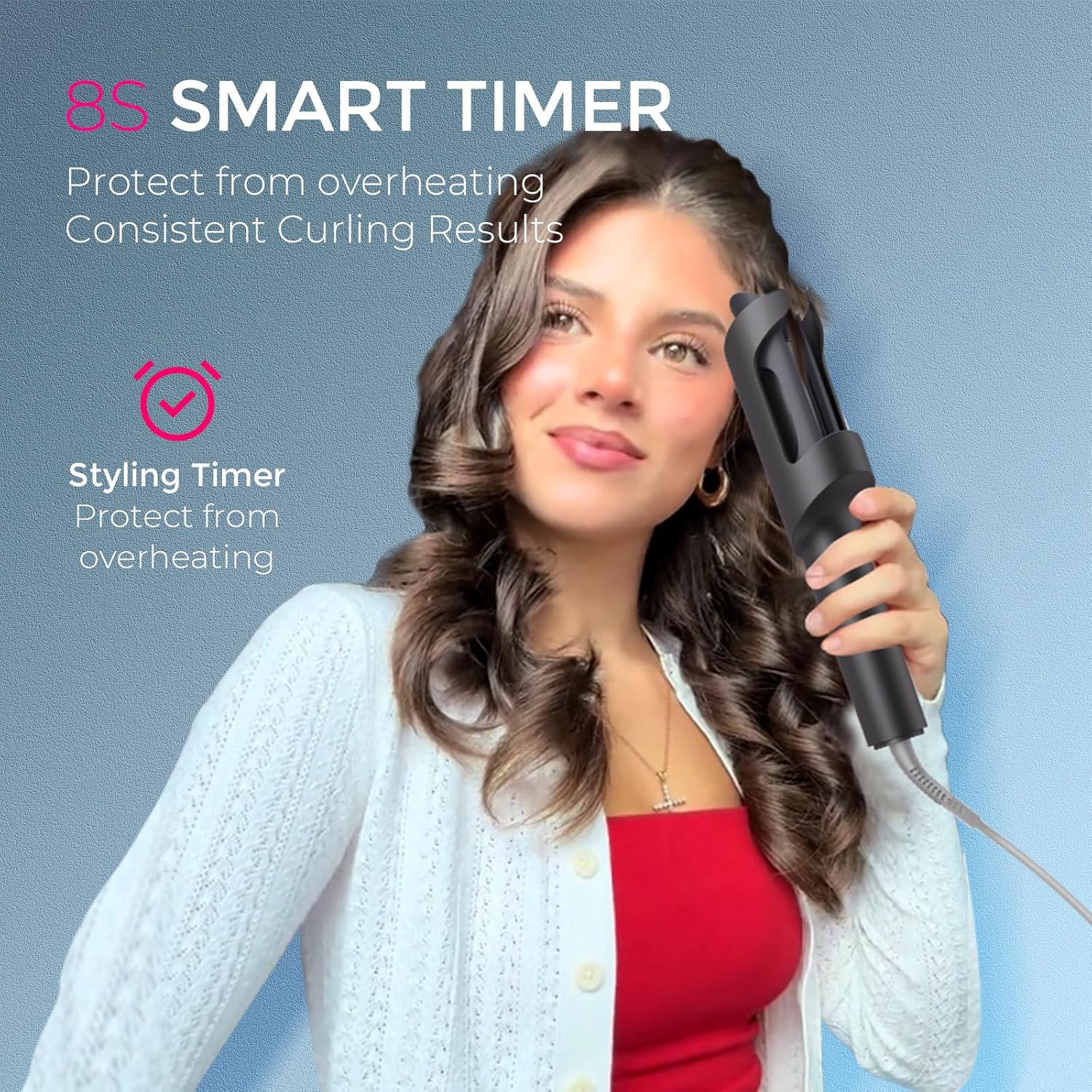 TYMO Automatic Rotating Curling Iron - TYMO CURLPRO Beach Waves Curling Wand, Portable Hair Curler, 500 Million Ionic, Dual Voltage & Lightweight for Travel, Ceramic Coating, 1 1/4 Inch, Metallic Gray - Image 6