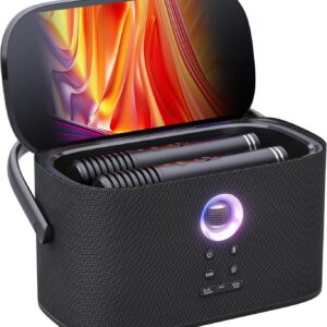 Ikarao Portable Karaoke Machine for Adults, Built-in Lyrics Display and Screen, 2 Self-Charging Wireless Microphones, Karaoke App, 140W Speaker, Connects to TV for Home Party Birthday Outdoor Camping