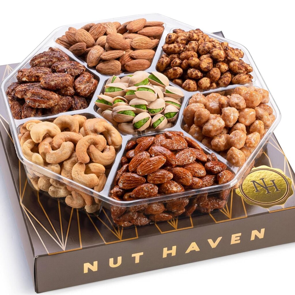 Holiday Christmas Nuts Gift Basket - Assortment of Sweet & Roasted Salted Gourmet Nuts - Assorted Food Gift Box for Christmas, Holiday, Family, Sympathy, Men & Women.
