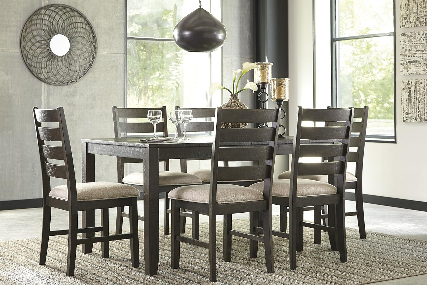 Signature Design by Ashley Rokane 7-Piece Dining Room Table Set with 6 Upholstered Chairs - Brown Wood 20" Rectangular Table & Chair Set for Kitchen Dining Room - Image 5