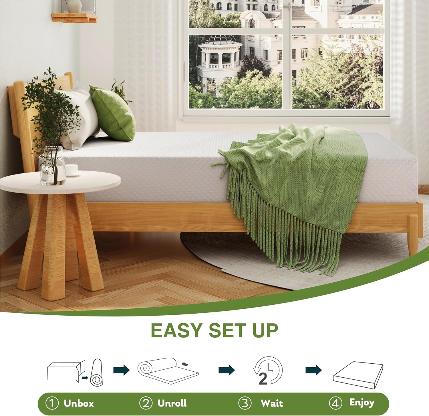 EGOHOME Full Size Memory Foam Mattress, 8 Inch Bed Mattress in A Box with Cooling Green Tea Gel, Pressure Relief with Medium Firm Support, CertiPUR-US Certified, 75''L x 54''W, 37.3 pounds White - Image 7