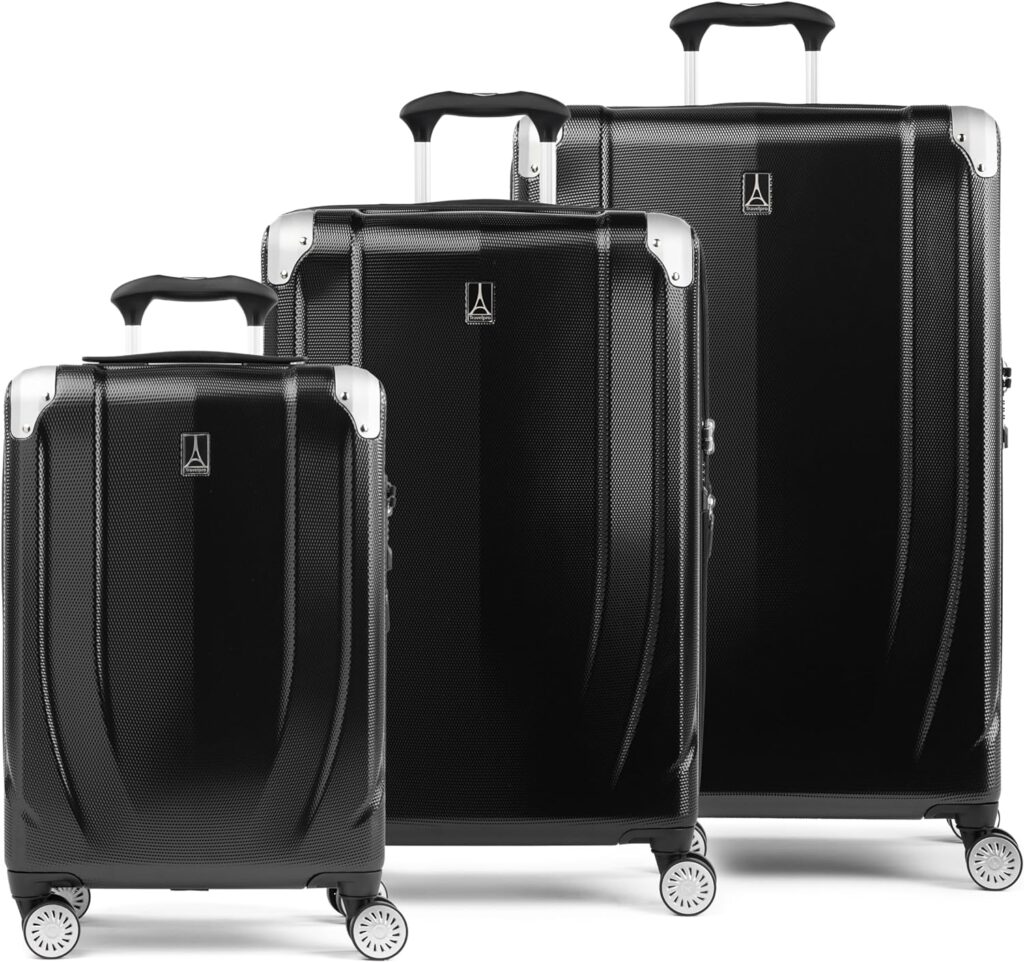 Travelpro Pathways 3 Hardside Expandable Luggage, 8 Spinner Wheels, Lightweight Hard Shell Suitcase, 3 Piece Set (21/25/28), Black Knight