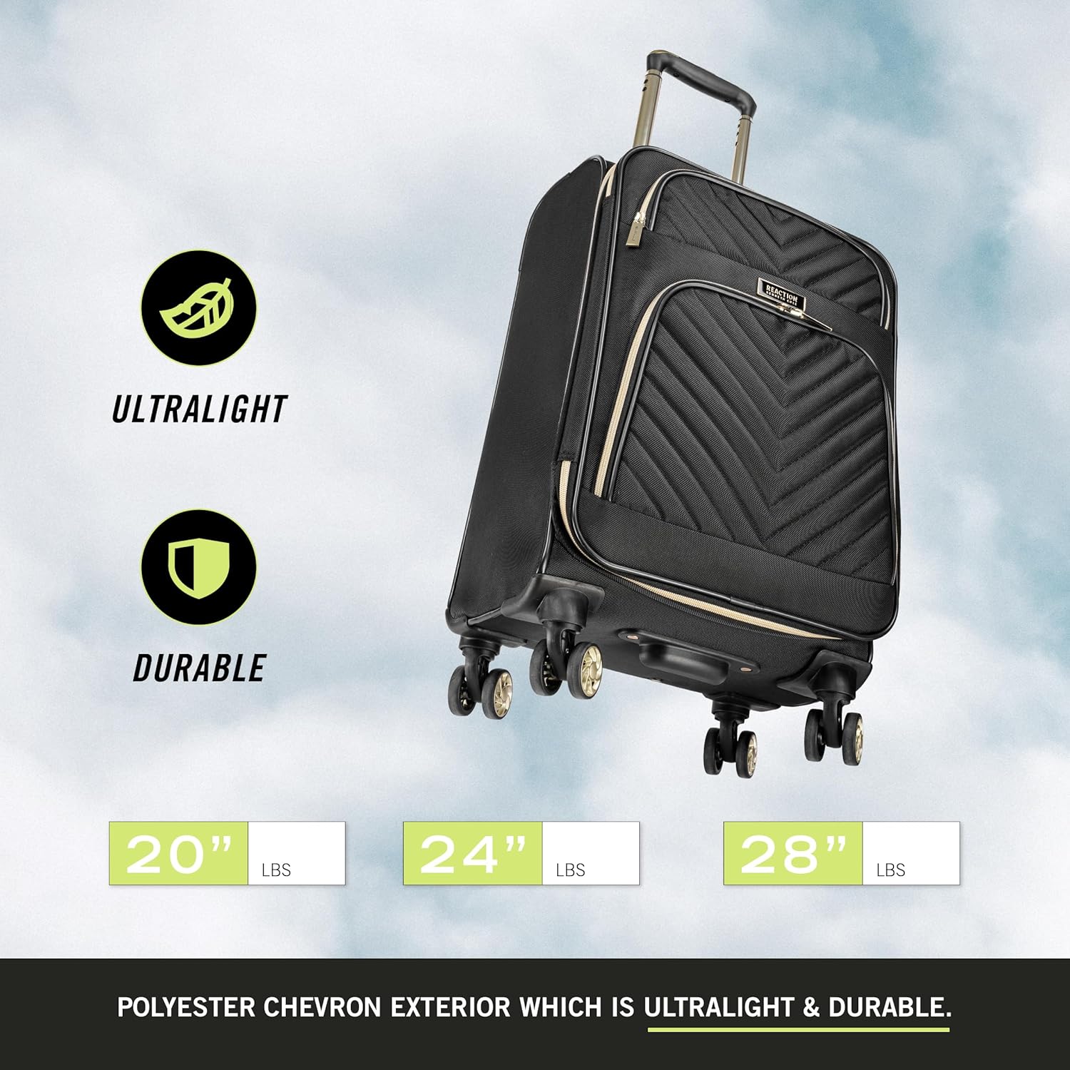 Kenneth Cole REACTION Chelsea Chevron Quilted Luggage, Black, 3-Piece Set (20"/24"/28") - Image 3