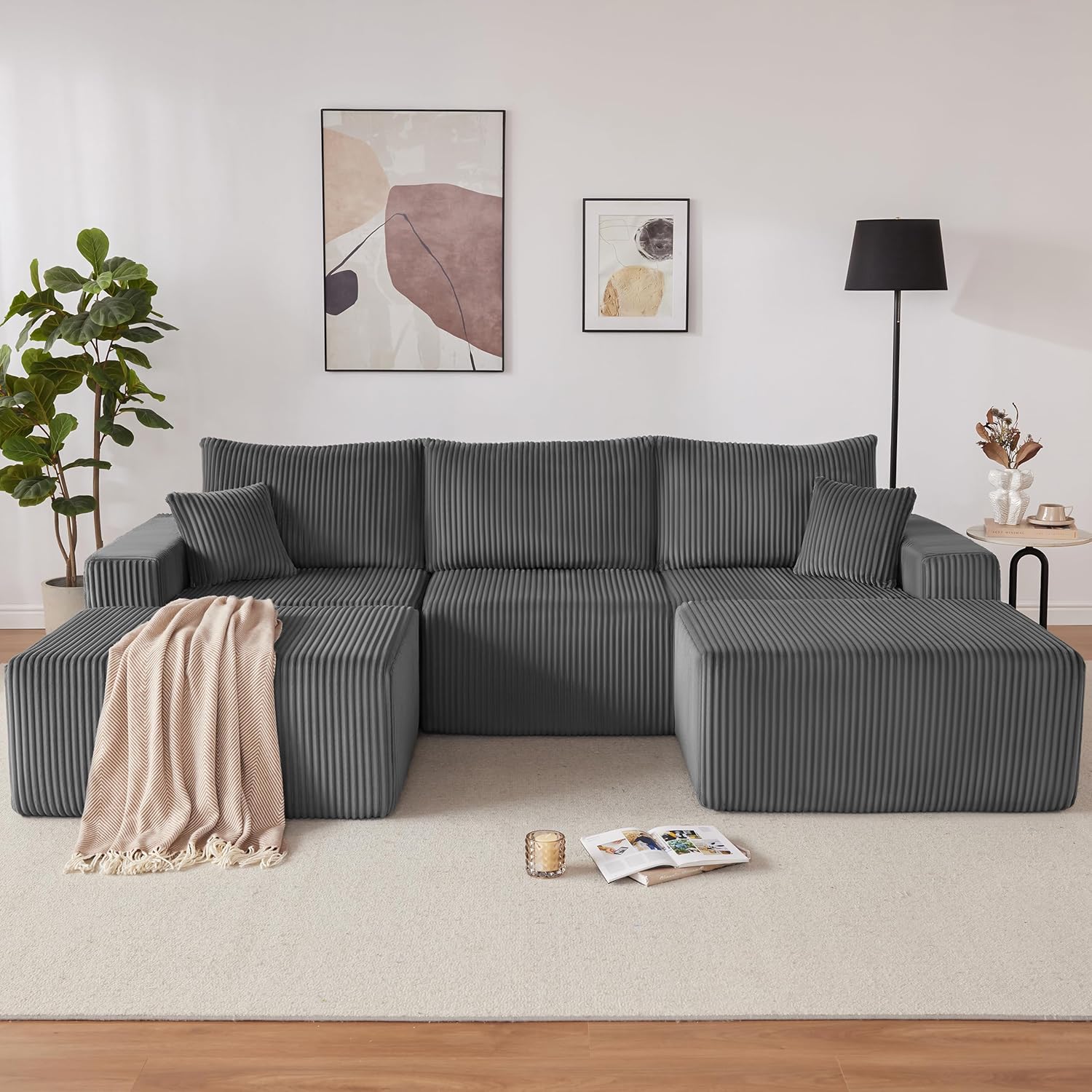 107” Modular Sectional Couches, Cloud Sectional Couch with Deep Seat, Modern Modular L-Shape Sofa with Chaise,Upholstered Boneless Sofa for Living Room (Corduroy, Grey) - Image 7