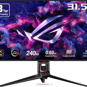 ASUS ROG Swift 32” 4K OLED Gaming Monitor (PG32UCDM) – UHD (3840 x 2160), QD-OLED, 240Hz, 0.03ms, G-SYNC Compatible, Custom Heatsink, Graphene Film, 99% DCI-P3, True 10-bit, 90W USB-C