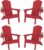 Plawdlik Folding Adirondack Chair Set of 4, SGS Tested, Wooden Textured with Cup Holder, Heavy All-Weather HDPE Comfortable Set Poolside Backyard Lawn,Red